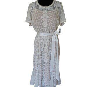 R&M Richards White Sequin Lattice Godet Gown 14W NWT's "Downton Abbey"